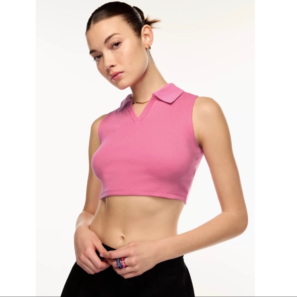 SOLD - Aritzia Sunday Best Knox Tank Polo in Pink (Soft Fuchsia) - Cropped Polo